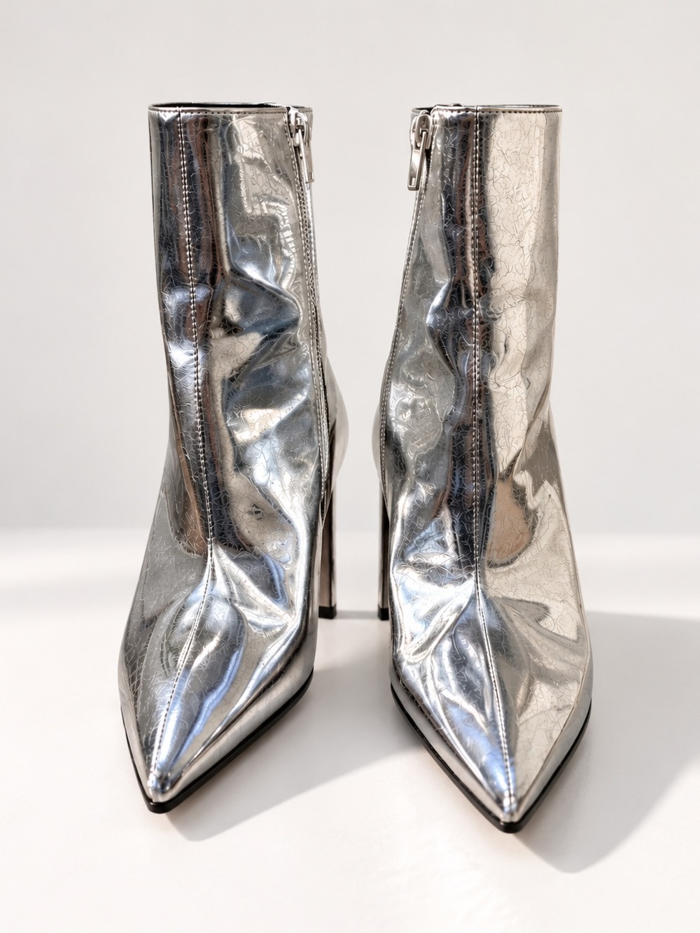 Silver Pointed Toe Ankle Booties